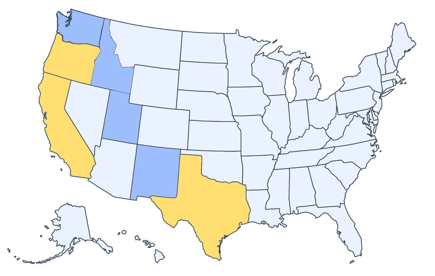 NVelUp Service Area – Virtual Mental Health Care in Washington & Idaho Map showing NVelUp’s service areas for online psychiatry and therapy in Washington and Idaho